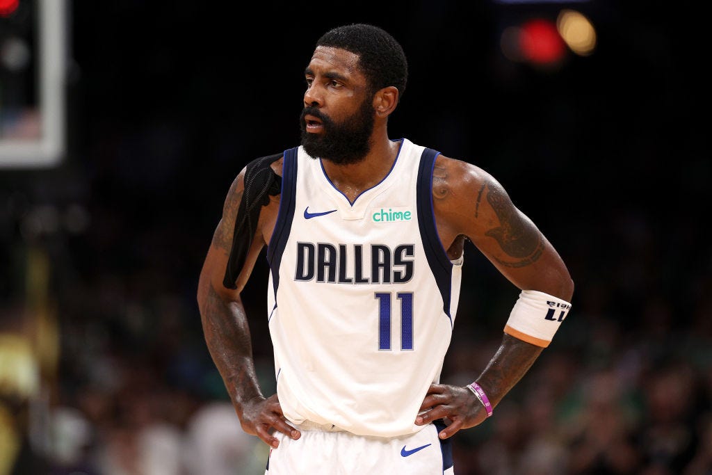  Kyrie Irving #11 of the Dallas Mavericks looks on during the second quarter of Game Five of the 2024 NBA Finals against the Boston Celtics at TD Garden on June 17, 2024 in Boston, Massachusetts. 