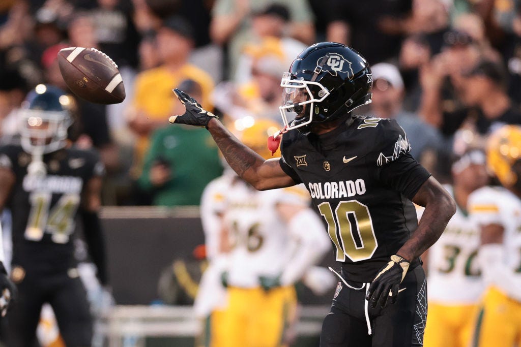 LaJohntay Wester #10 of the Colorado Buffaloes throws a ball during the second quarter against the North Dakota State Bison at Folsom Field on August 29, 2024 in Boulder, Colorado. (Photo by Andrew Wevers/Getty Images)